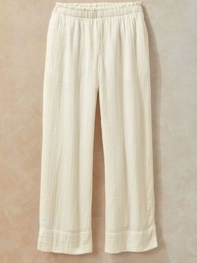 Coldwater Creek Cream Summer Breeze Gauze Pull-On Cropped Pants , Sz Medium